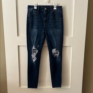 American Eagle Outfitters Dark Wash Distressed Skinny Jeans
